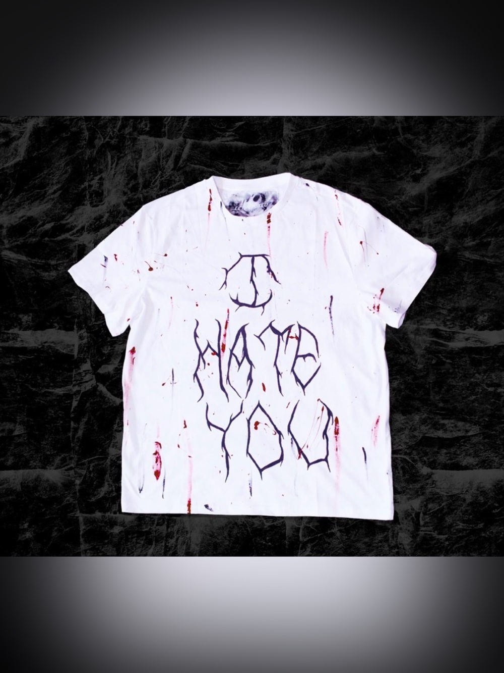White Graphic Crewneck T-Shirt with Distressed 'I Hate You' Print soft cotton